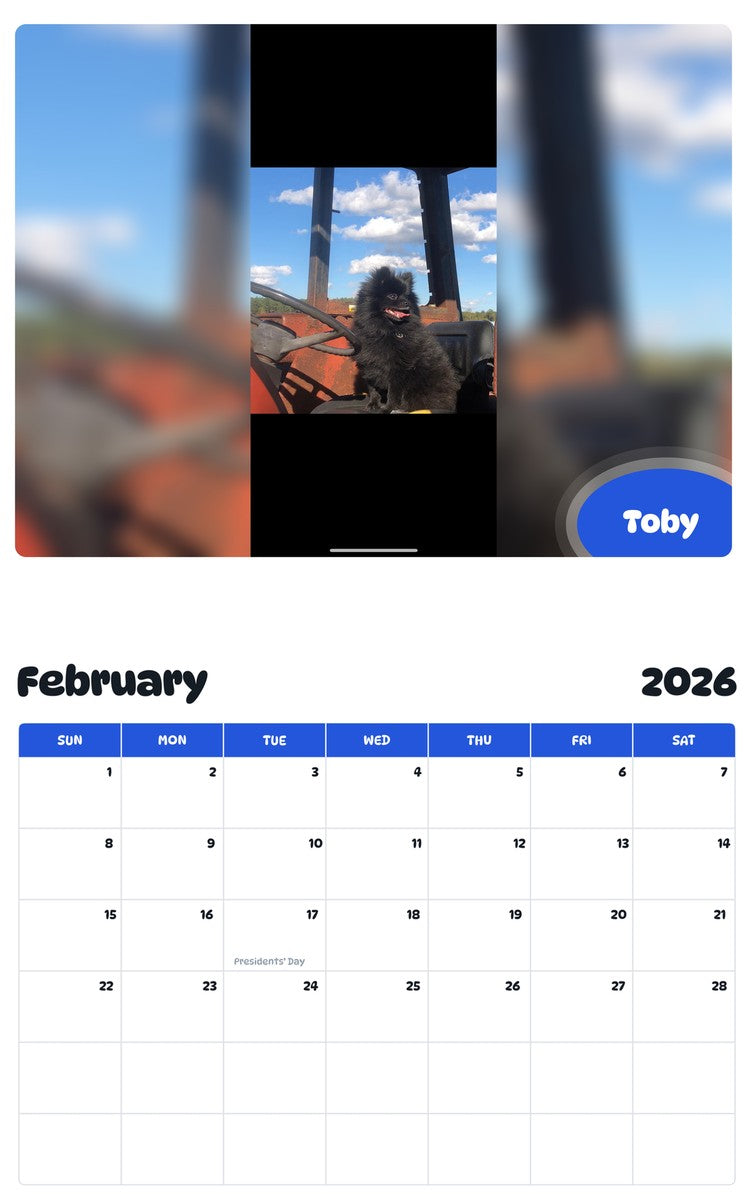 October 2025 - September 2026 Toby - Pawidols Pet Calendar