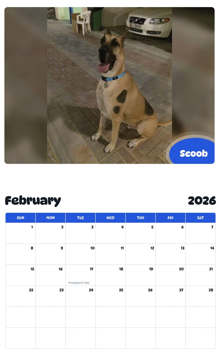 October 2025 - September 2026 Scoob - Pawidols Pet Calendar