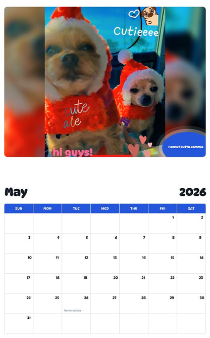 2026 - 2027 Peanut butta Jammie - Pawidols Pet Calendar
