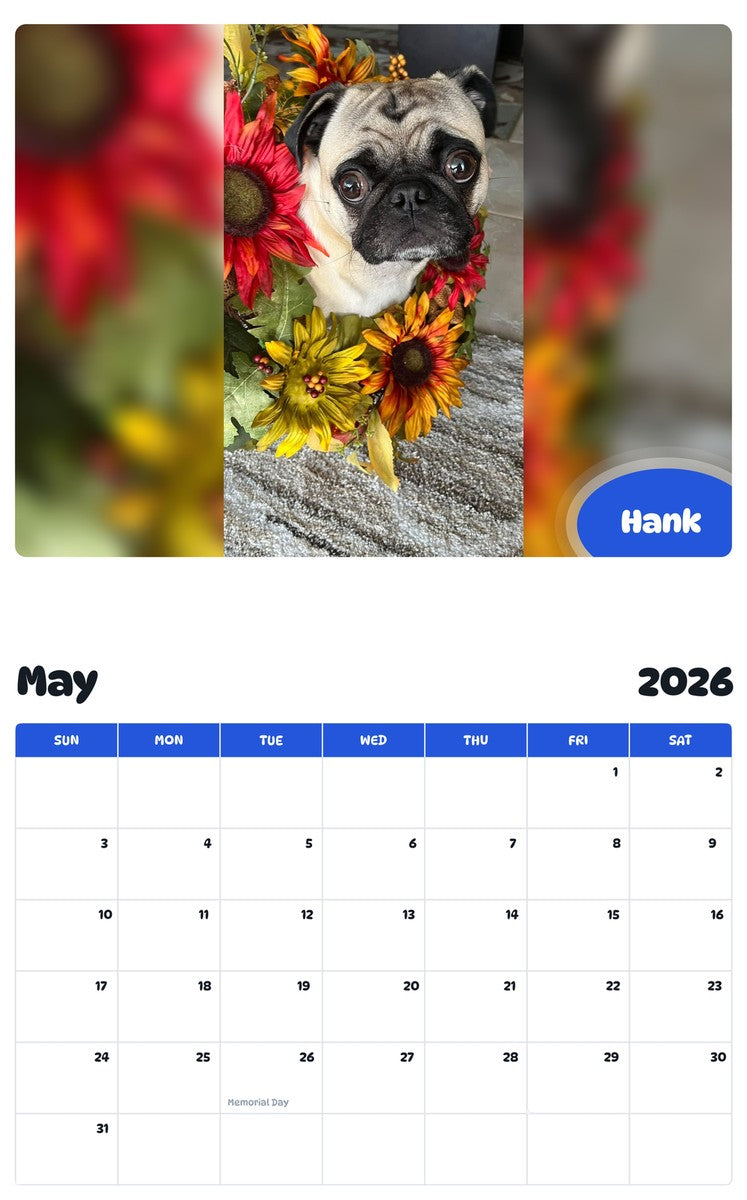 2026 - 2027 Hank - Pawidols Pet Calendar