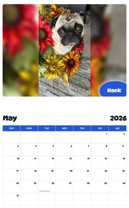 2026 - 2027 Hank - Pawidols Pet Calendar