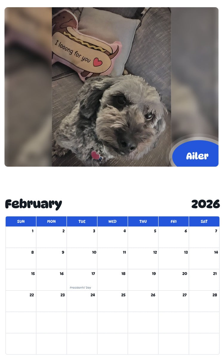 October 2025 - September 2026 Ailer - Pawidols Pet Calendar