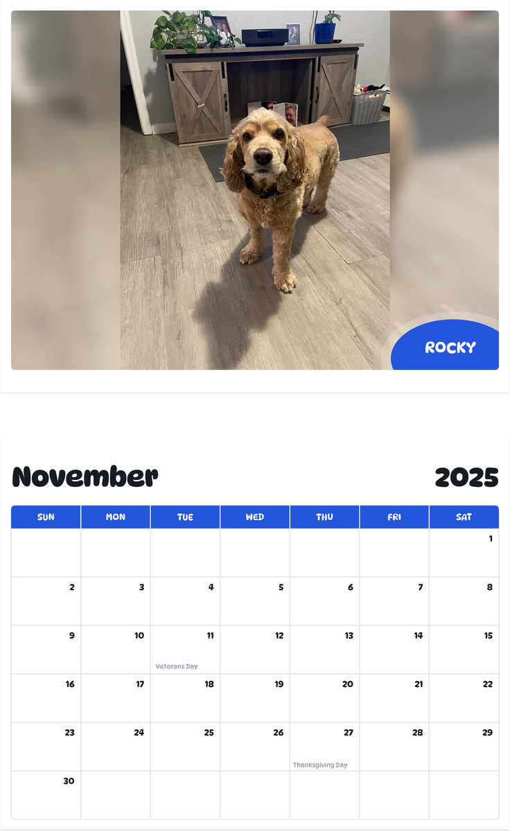 July 2025 - June 2026 Rocky - Pawidols Pet Calendar