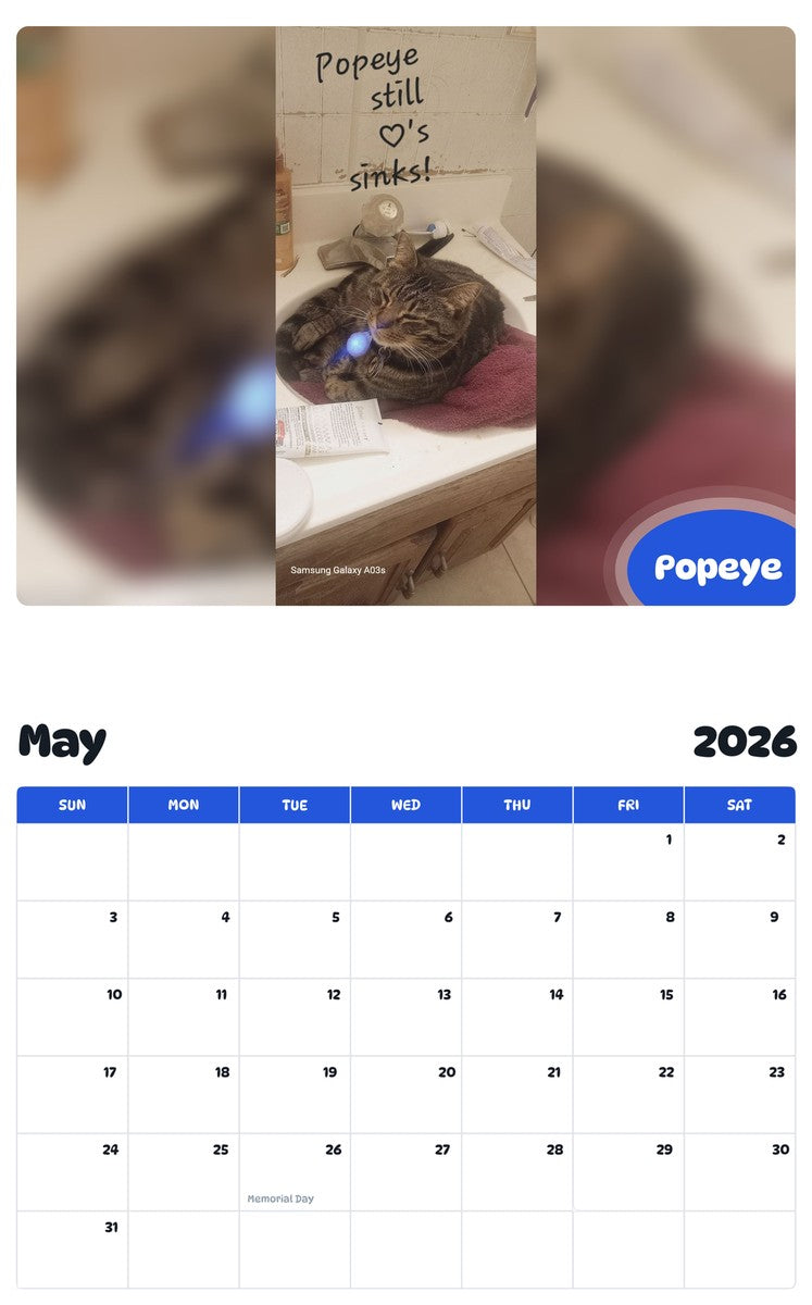 2026 - 2027 Popeye - Pawidols Pet Calendar