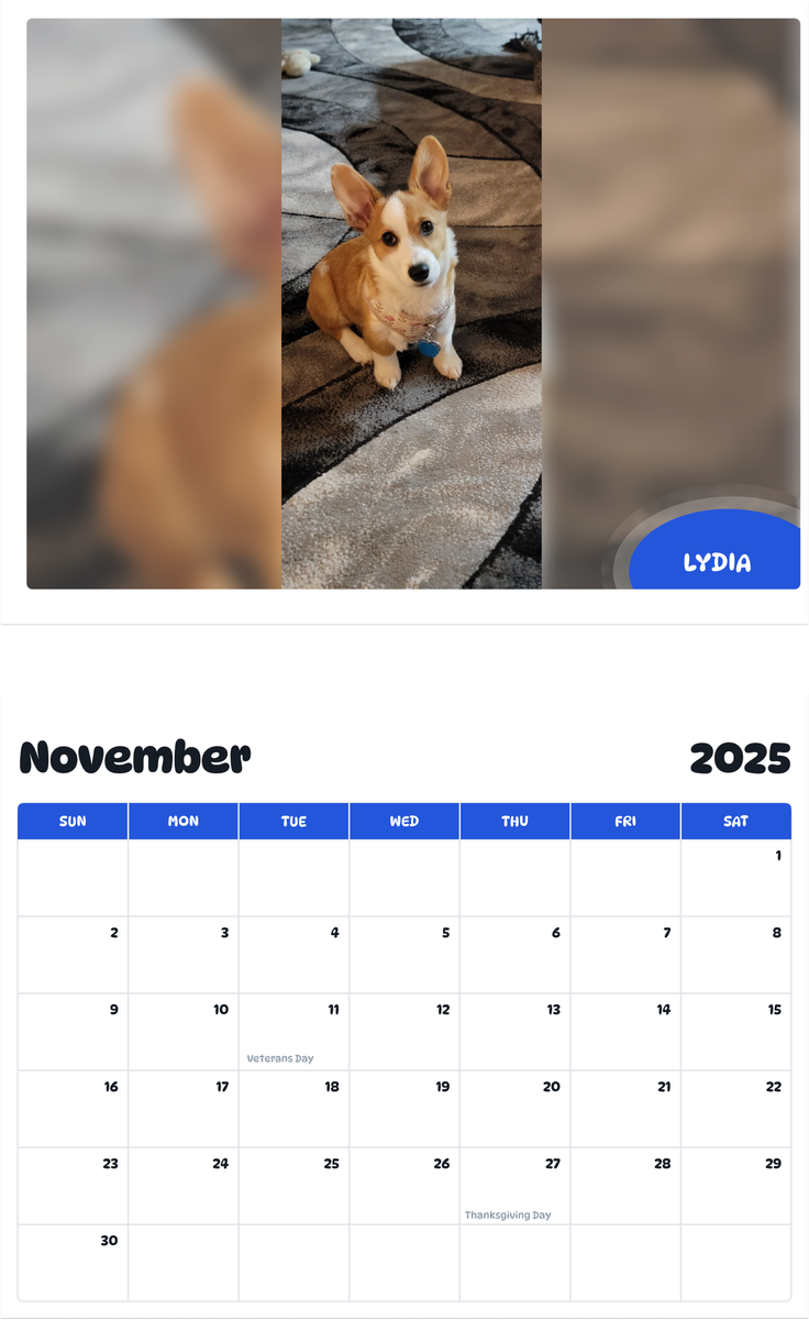 July 2025 - June 2026 Lydia - Pawidols Pet Calendar