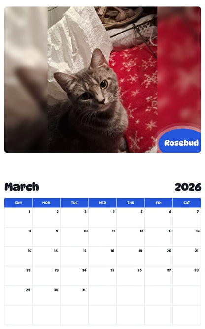 November 2025 - October 2026 Rosebud - Pawidols Pet Calendar