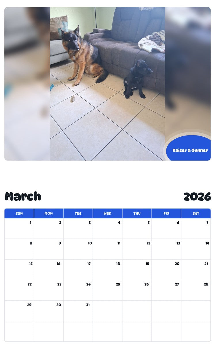 November 2025 - October 2026 Kaiser & Gunner - Pawidols Pet Calendar