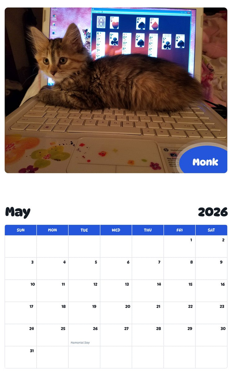 2026 - 2027 Monk - Pawidols Pet Calendar