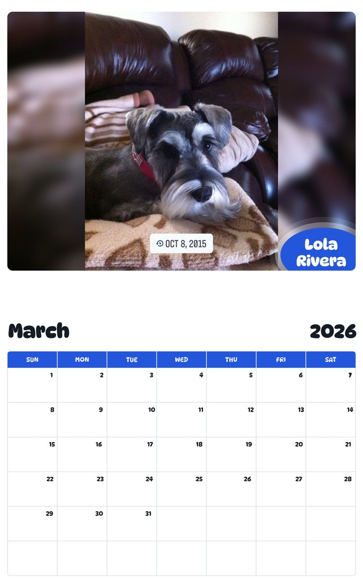 November 2025 - October 2026 Lola Rivera - Pawidols Pet Calendar
