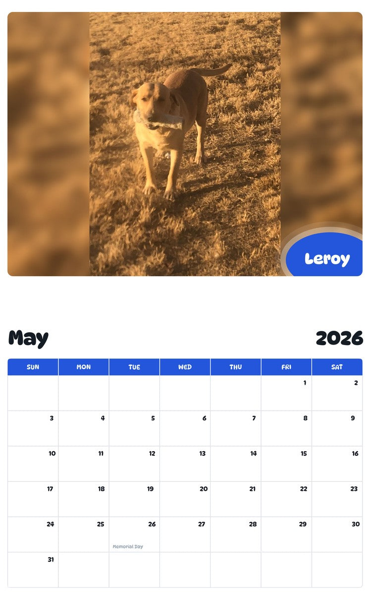 2026 - 2027 Leroy - Pawidols Pet Calendar