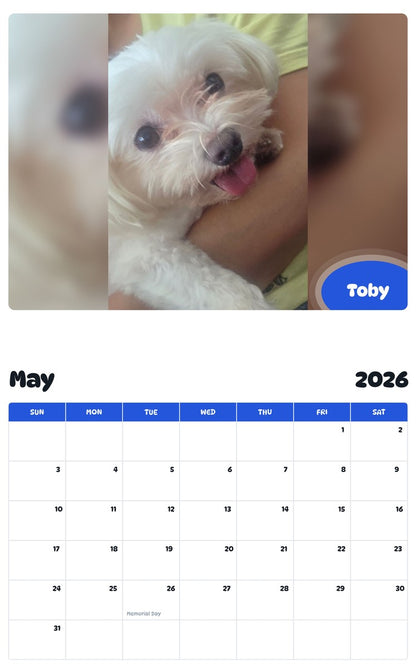 2026 - 2027 Toby - Pawidols Pet Calendar