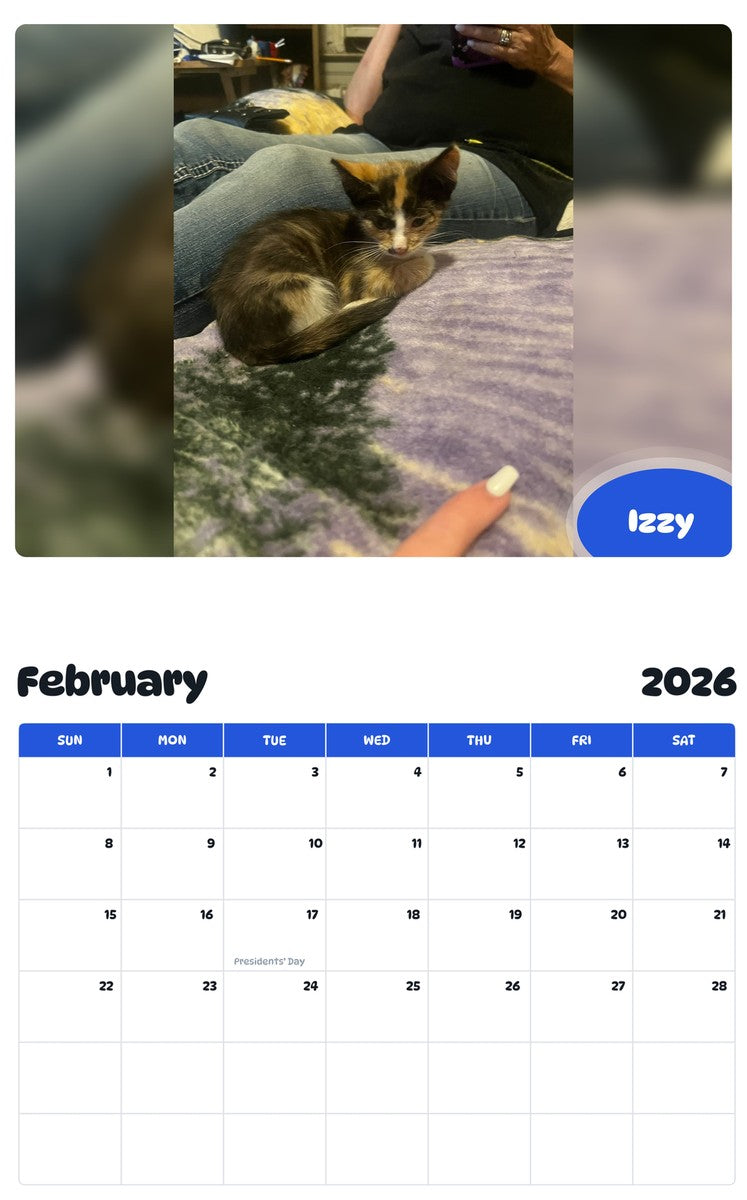 October 2025 - September 2026 Izzy - Pawidols Pet Calendar