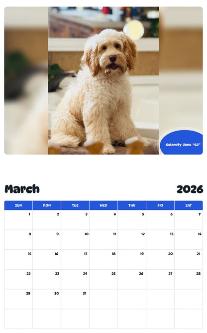 November 2025 - October 2026 Calamity  Jane  “CJ” - Pawidols Pet Calendar
