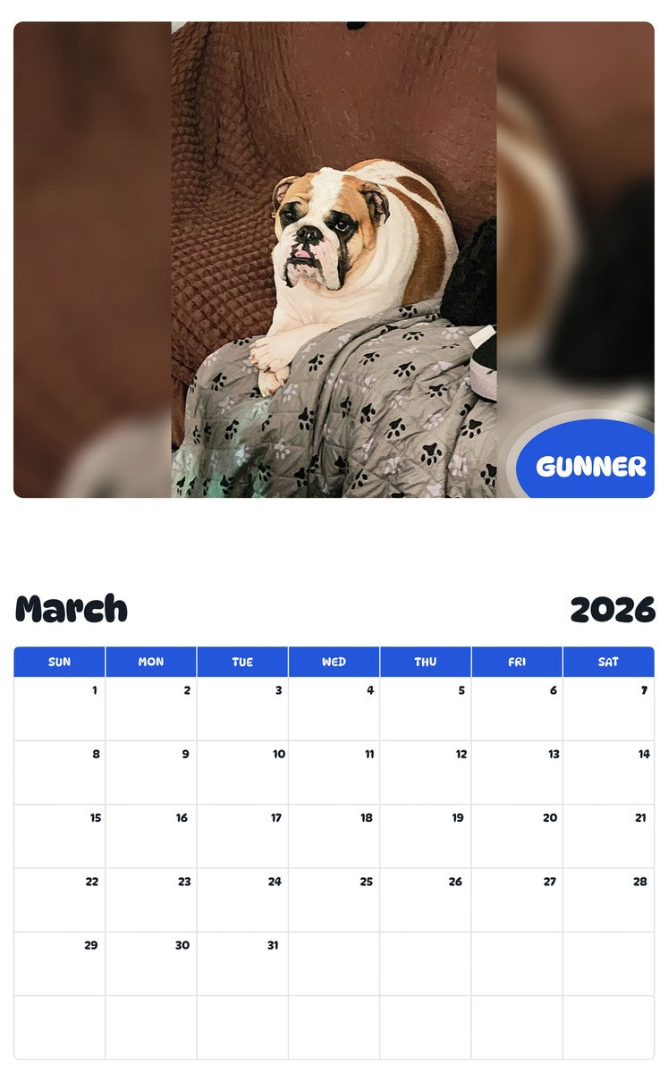 November 2025 - October 2026 GUNNER - Pawidols Pet Calendar
