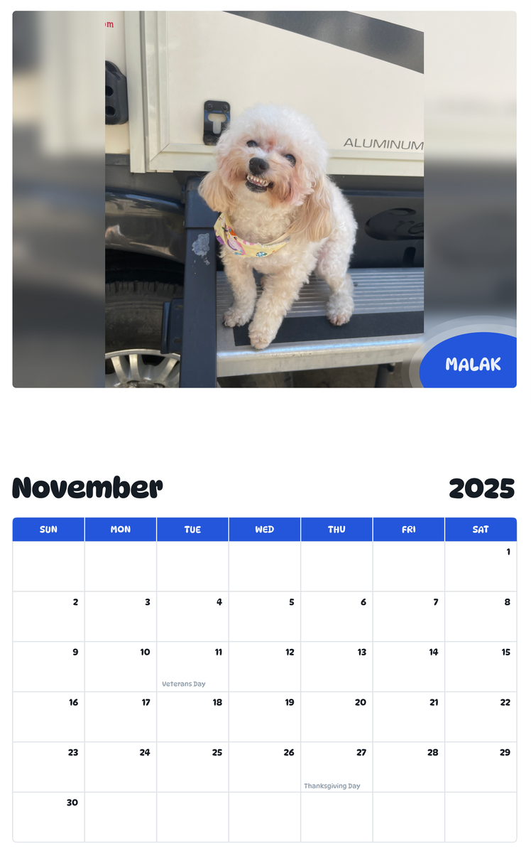 July 2025 - June 2026 Malak - Pawidols Pet Calendar