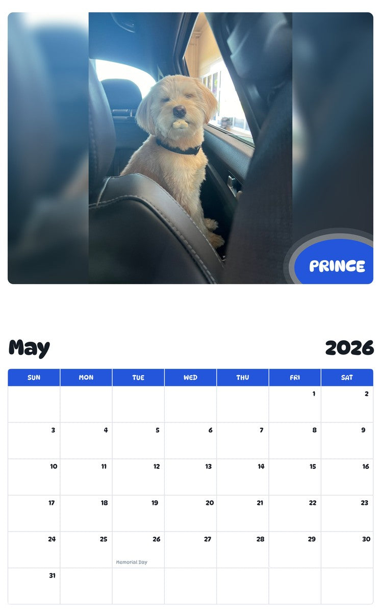2026 - 2027 PRINCE - Pawidols Pet Calendar