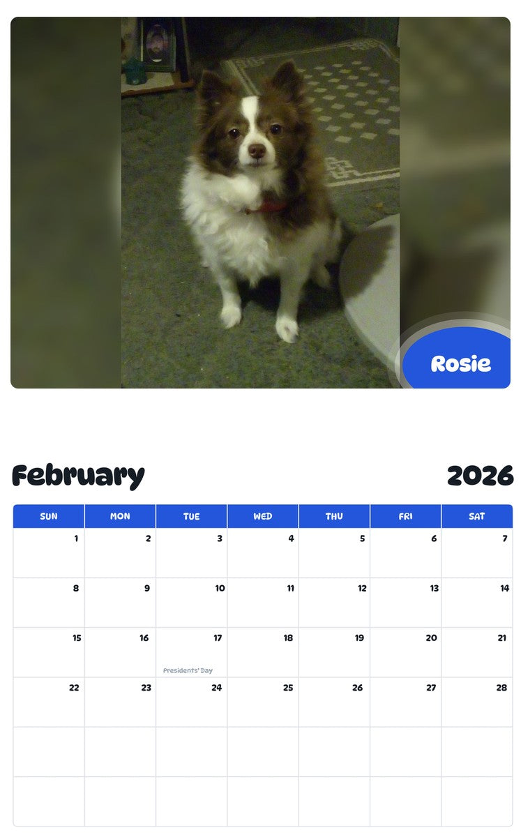 October 2025 - September 2026 Rosie - Pawidols Pet Calendar