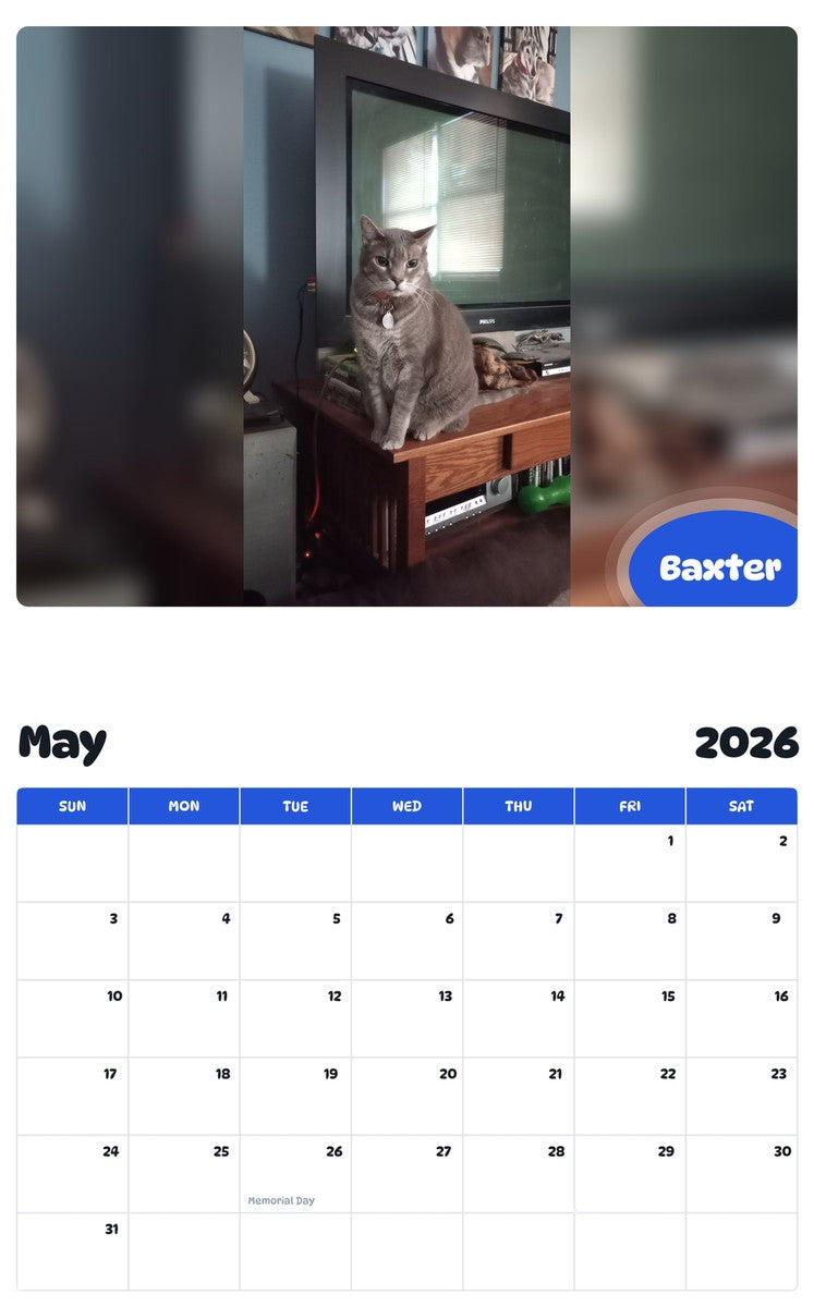 2026 - 2027 Baxter - Pawidols Pet Calendar