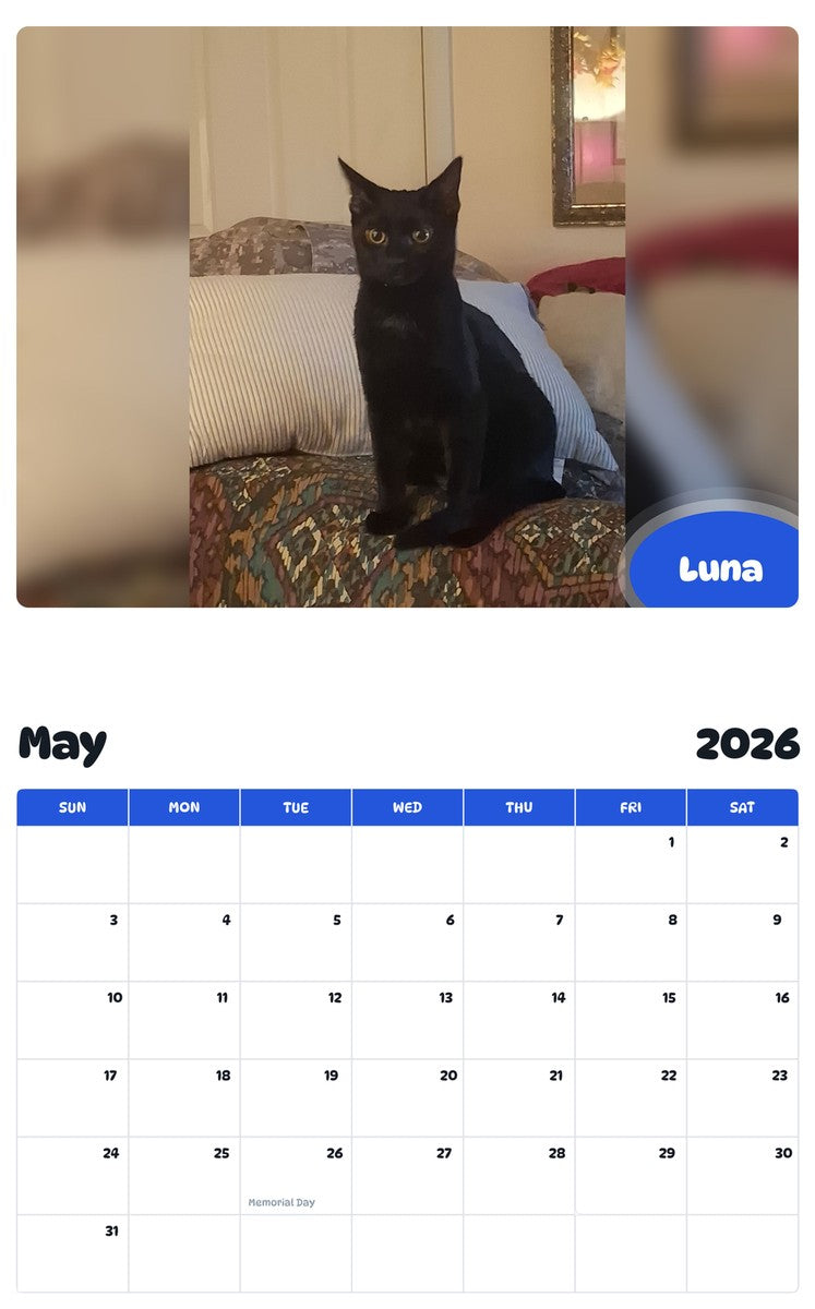 2026 - 2027 Luna - Pawidols Pet Calendar