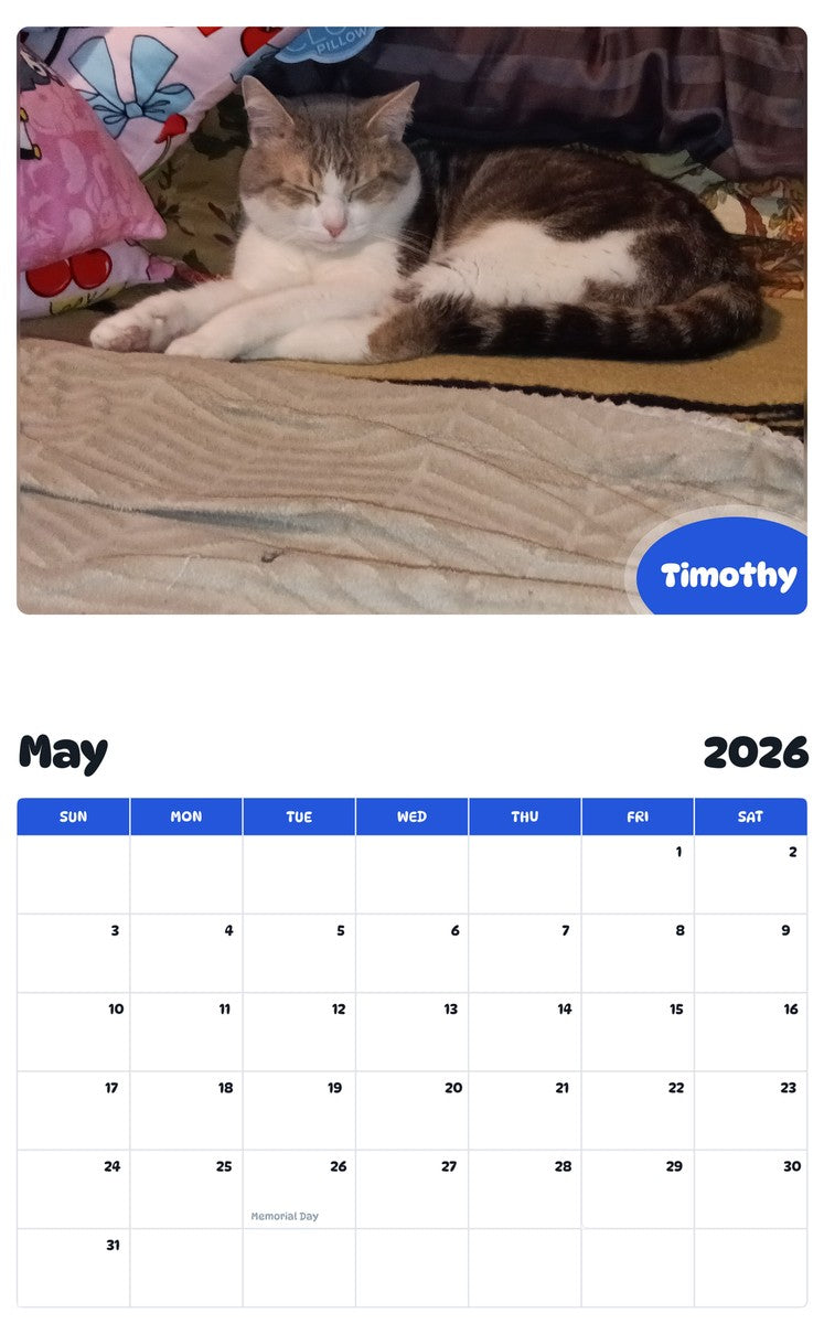 2026 - 2027 Timothy - Pawidols Pet Calendar