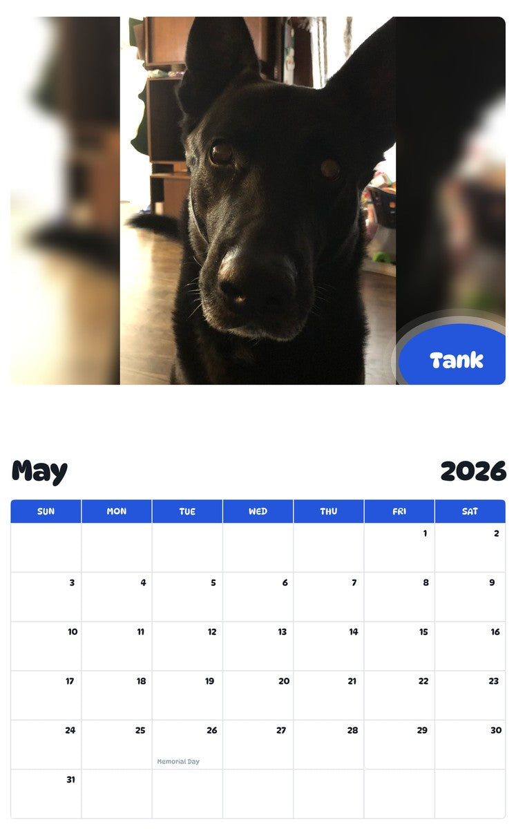 2026 - 2027 Tank - Pawidols Pet Calendar