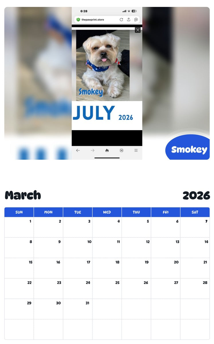 November 2025 - October 2026 Smokey - Pawidols Pet Calendar