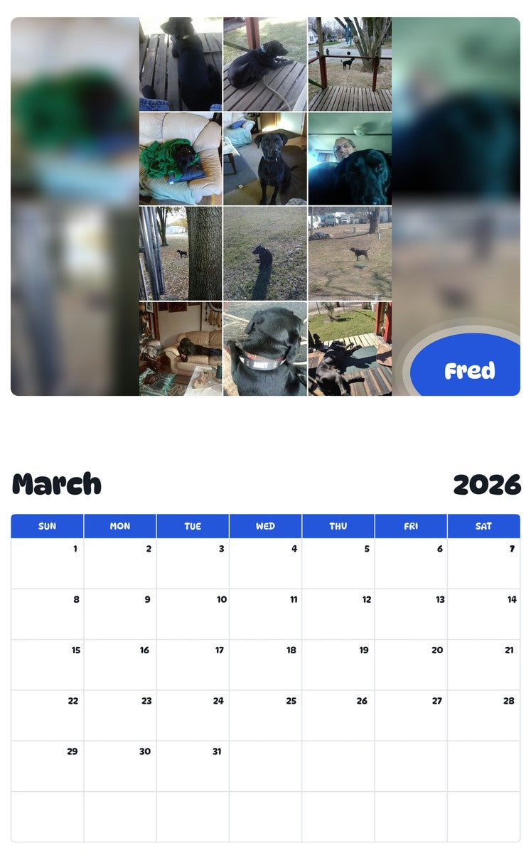 November 2025 - October 2026 Fred - Pawidols Pet Calendar