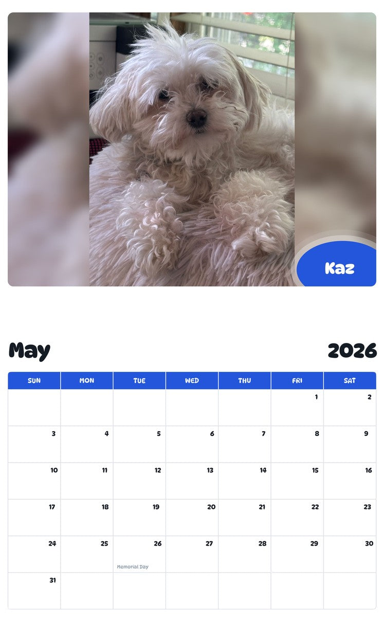 2026 - 2027 Kaz - Pawidols Pet Calendar