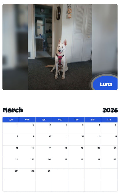 November 2025 - October 2026 Luna - Pawidols Pet Calendar