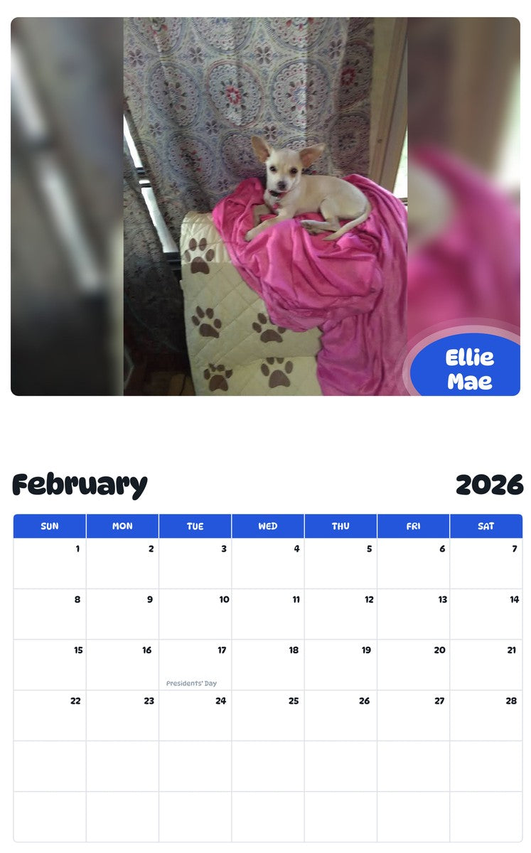 October 2025 - September 2026 Ellie Mae - Pawidols Pet Calendar