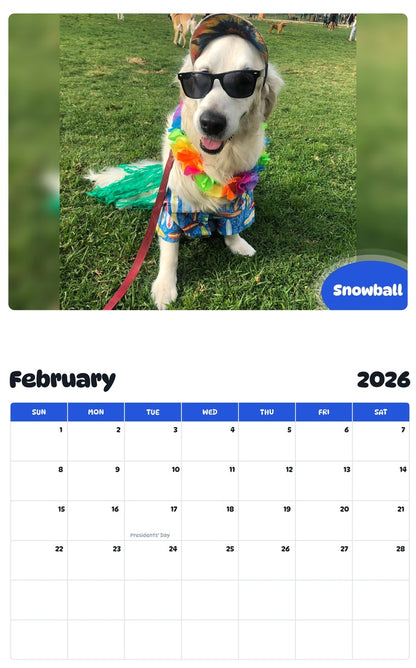 October 2025 - September 2026 Snowball - Pawidols Pet Calendar
