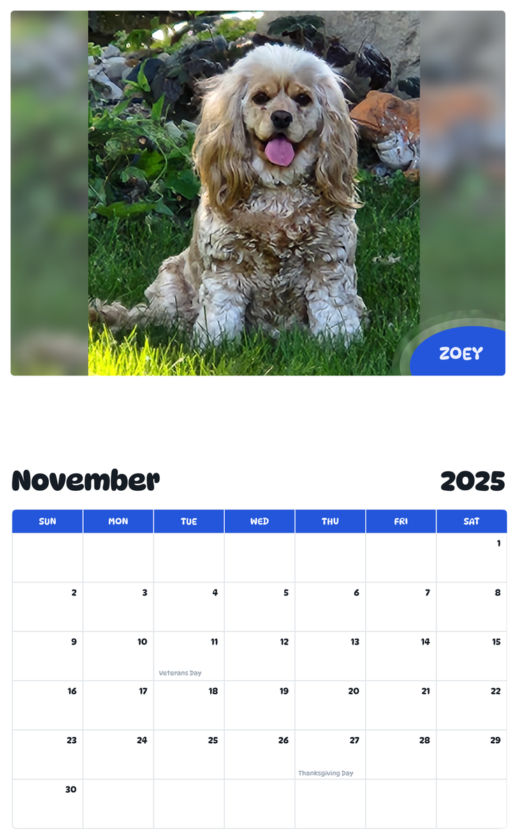 July 2025 - June 2026 Zoey - Pawidols Pet Calendar