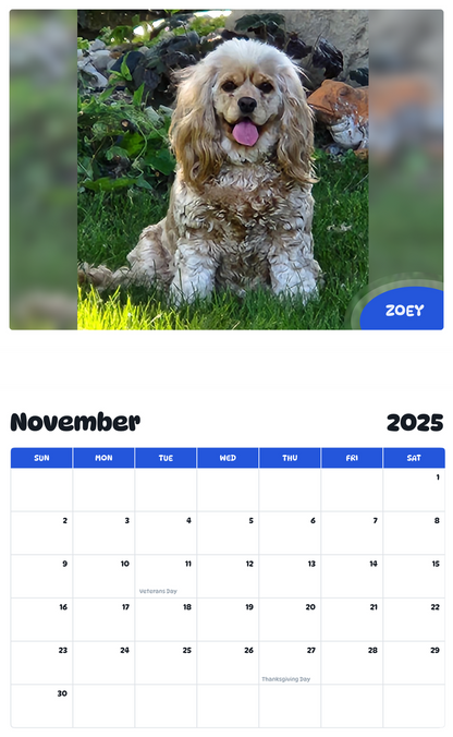 July 2025 - June 2026 Zoey - Pawidols Pet Calendar