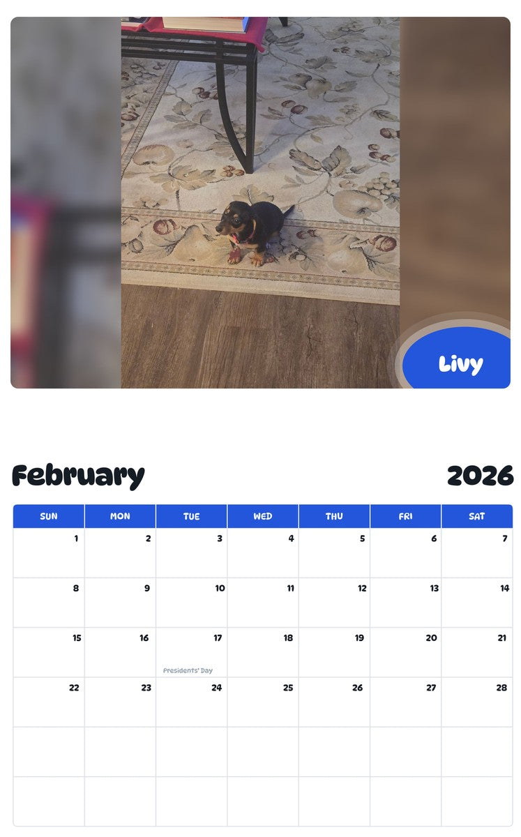 October 2025 - September 2026 Livy - Pawidols Pet Calendar