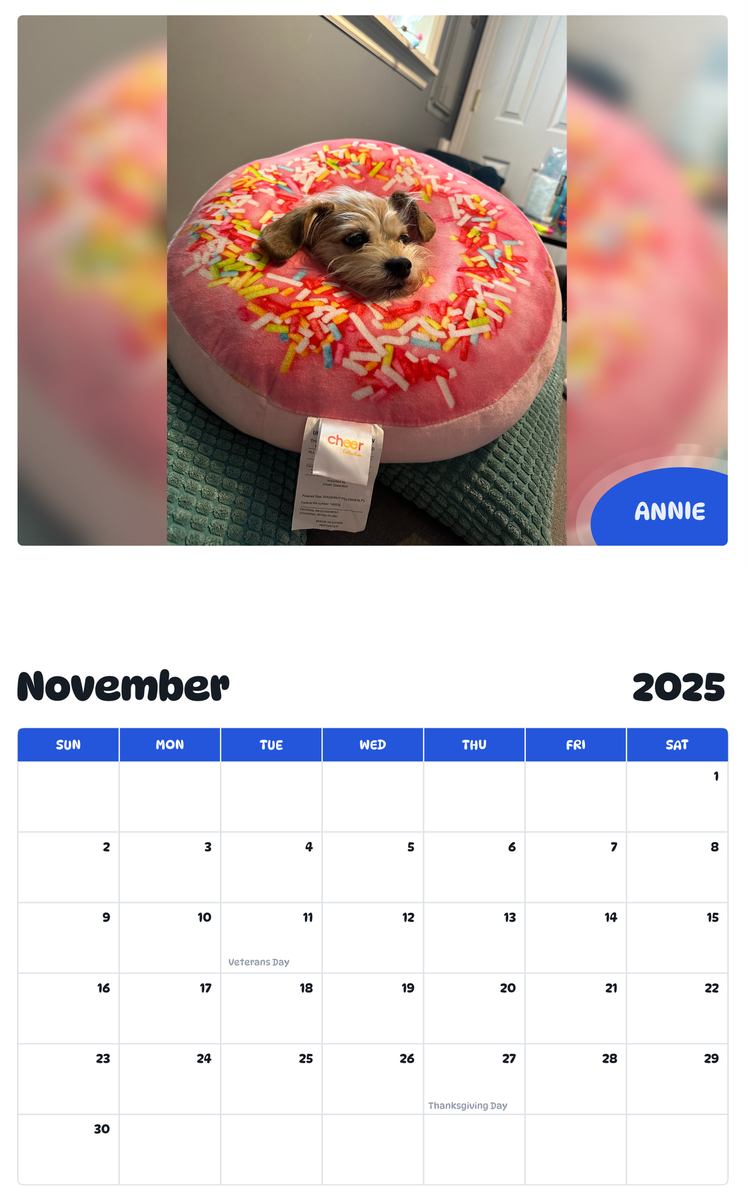 July 2025 - June 2026 Annie - Pawidols Pet Calendar