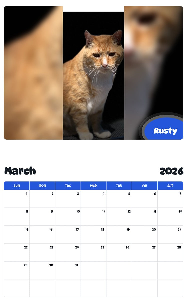 November 2025 - October 2026 Rusty - Pawidols Pet Calendar