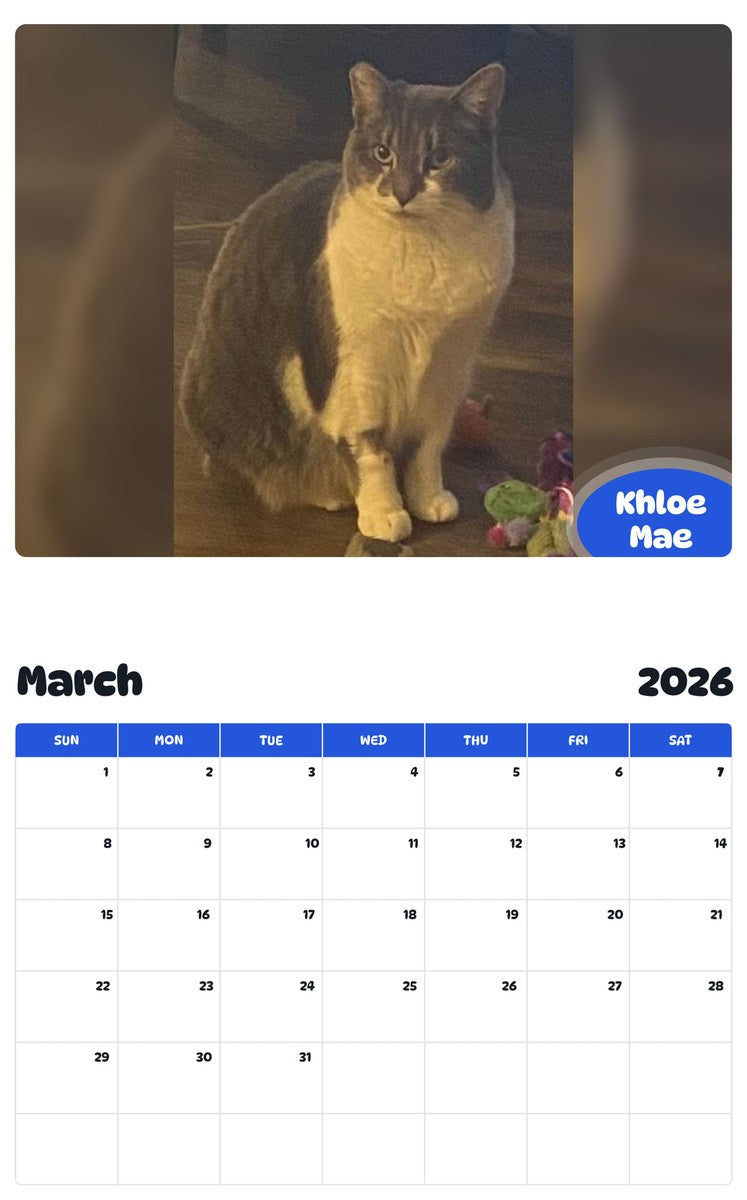 November 2025 - October 2026 Khloe Mae - Pawidols Pet Calendar