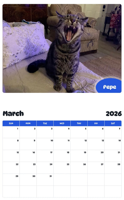 November 2025 - October 2026 Pepe - Pawidols Pet Calendar