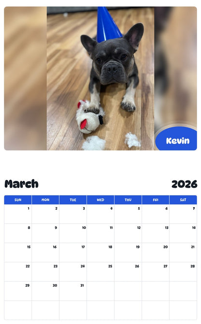 November 2025 - October 2026 Kevin - Pawidols Pet Calendar