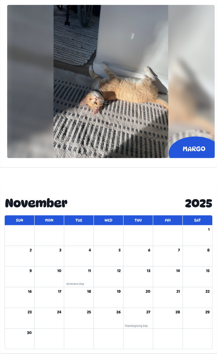 July 2025 - June 2026 Margo - Pawidols Pet Calendar