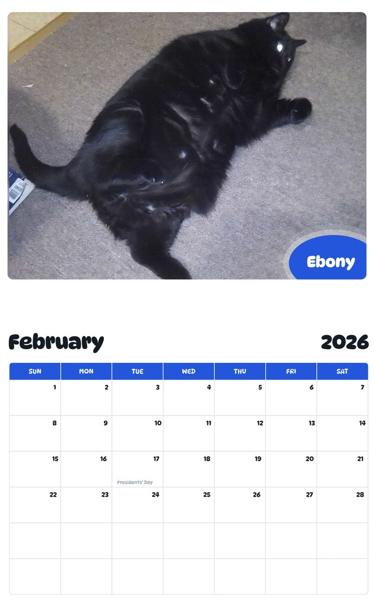 October 2025 - September 2026 Ebony - Pawidols Pet Calendar
