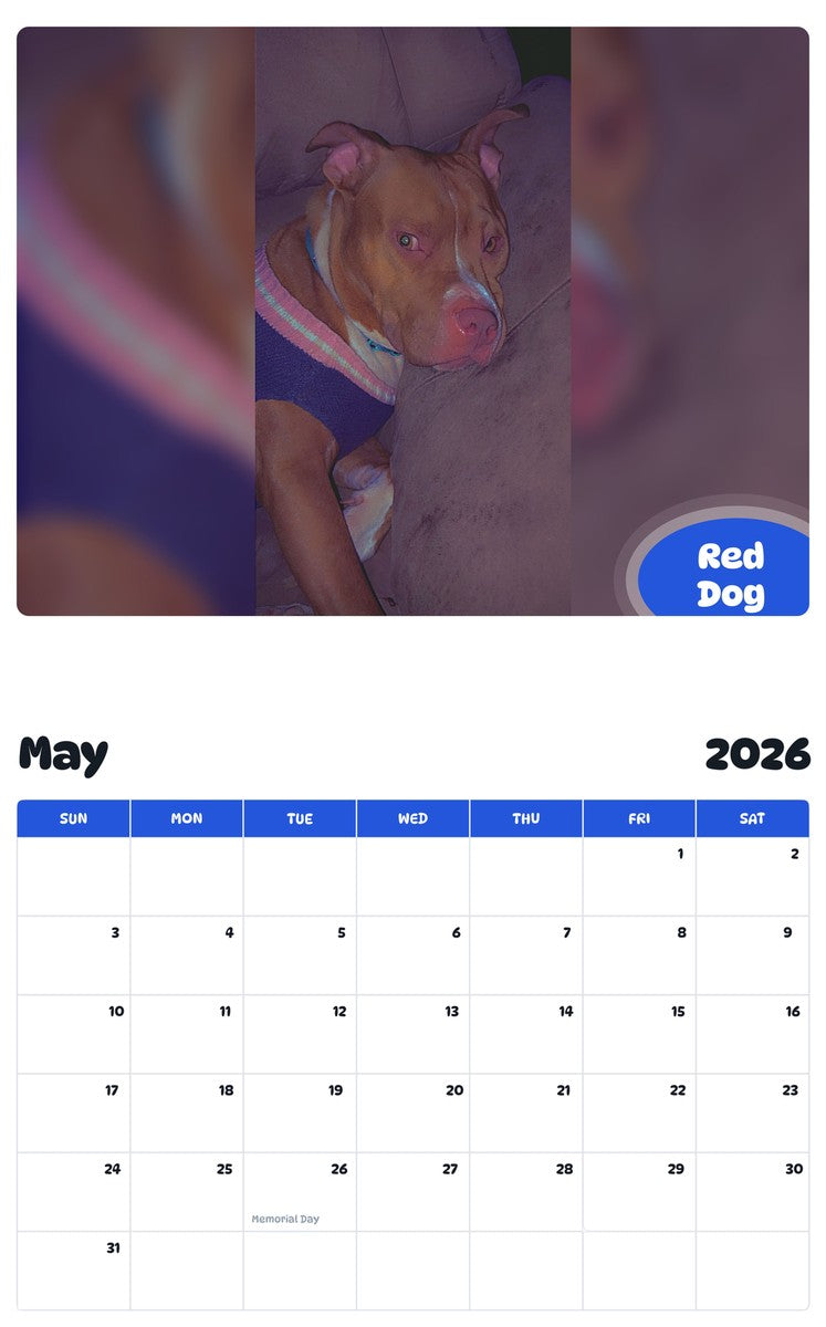 2026 - 2027 Red Dog - Pawidols Pet Calendar