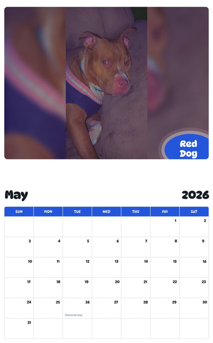 2026 - 2027 Red Dog - Pawidols Pet Calendar