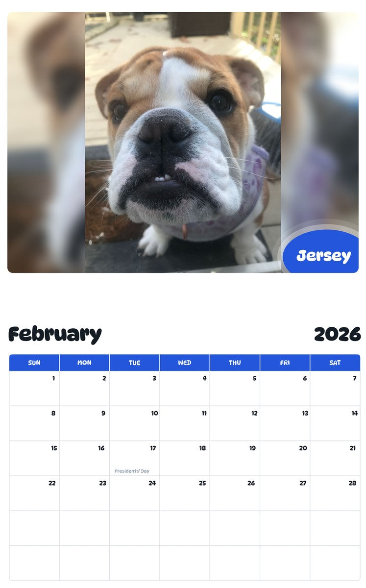 October 2025 - September 2026 Jersey - Pawidols Pet Calendar