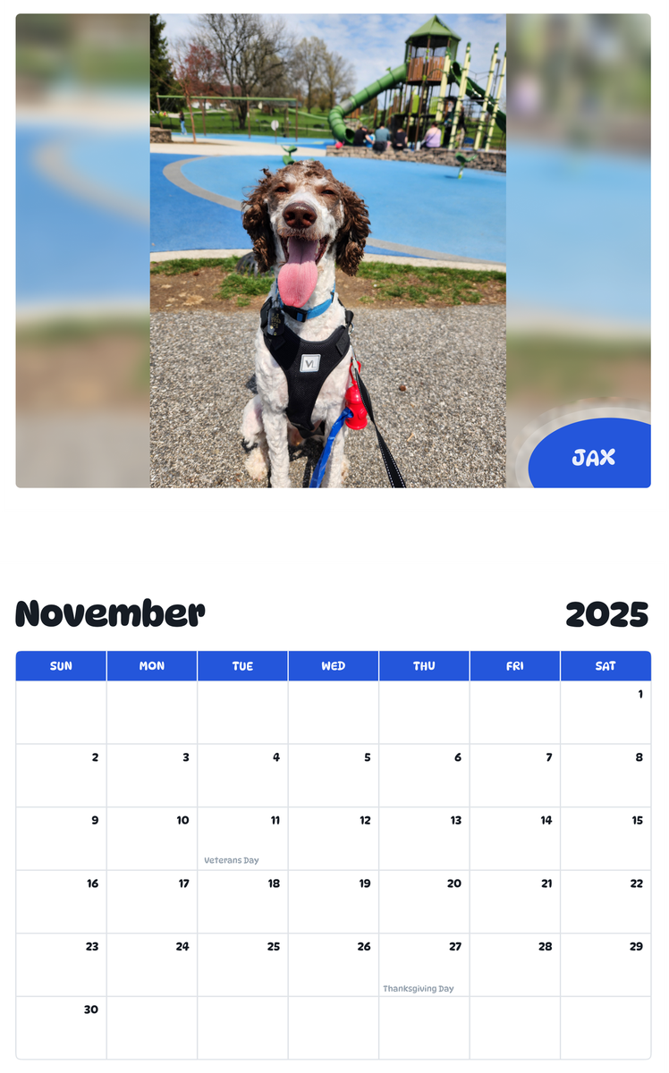 July 2025 - June 2026 Jax - Pawidols Pet Calendar