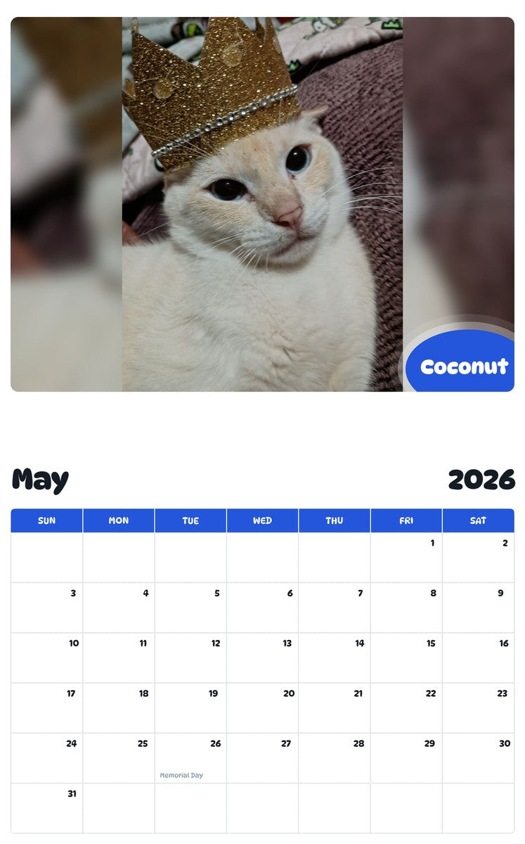 2026 - 2027 Coconut - Pawidols Pet Calendar