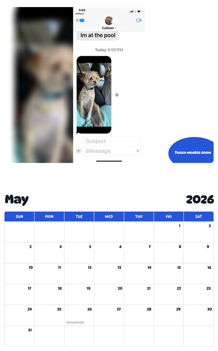2026 - 2027 Teeco wookie snow - Pawidols Pet Calendar