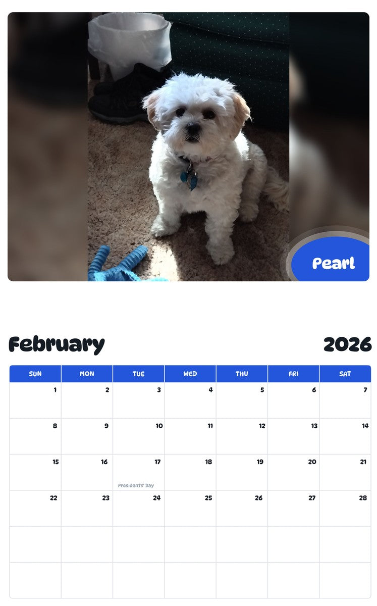October 2025 - September 2026 Pearl - Pawidols Pet Calendar