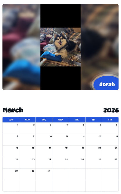 November 2025 - October 2026 Jorah - Pawidols Pet Calendar