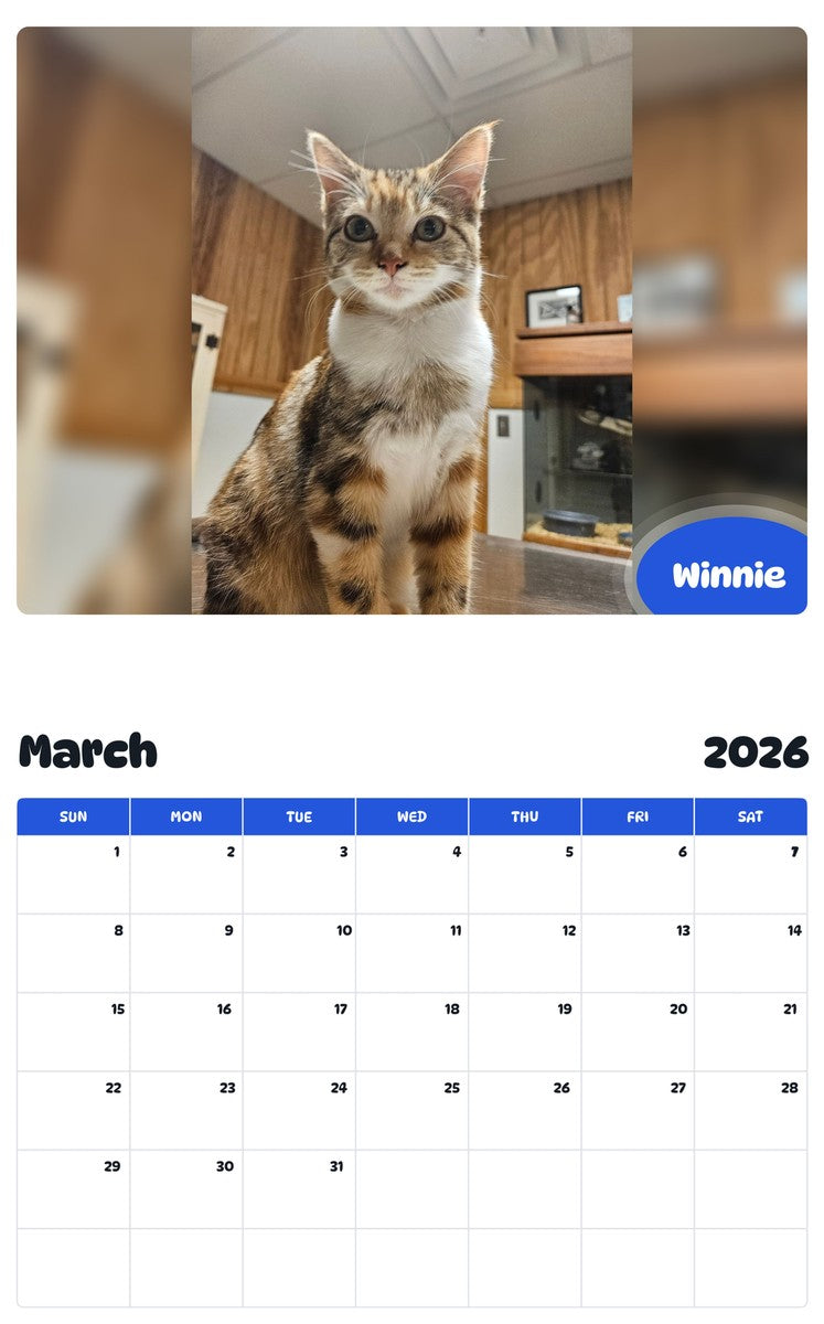 November 2025 - October 2026 Winnie - Pawidols Pet Calendar